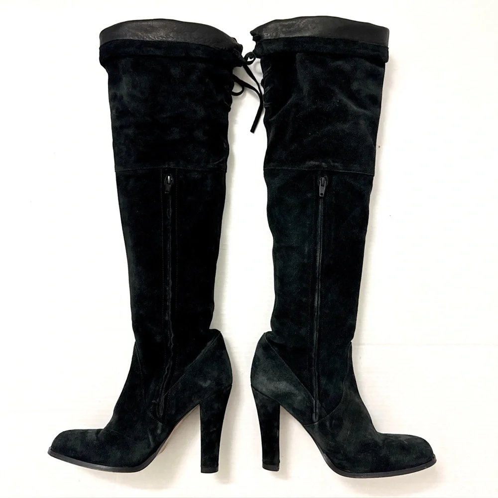 Womens Black Real Suede Knee High Heel Boots - Size 7.5 / 38.5 - Picture 8 of 11